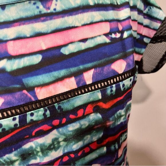 Even Multicolor Tie Dye Stripe Open Mesh Short Sleeve Blouse Size XS - Picture 3 of 6